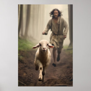 Jesus and Lamb Jesus Leaves The 99 Jesus and Sheep Poster