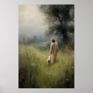 Jesus and Lamb The Good Shepherd Lost Sheep Jesus  Poster