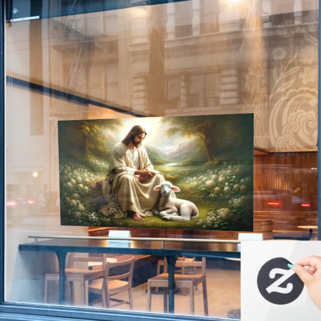 Jesus and Lamb Window Cling (Cafe Window)