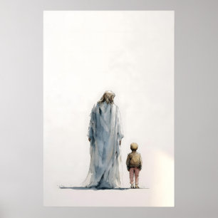 Jesus And Little Boy – Contemplative Watercolor Poster