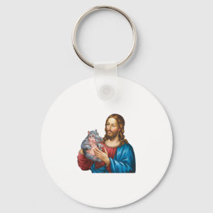Jesus and Moo Deng Divine Connection Meets Hippo T Key Ring