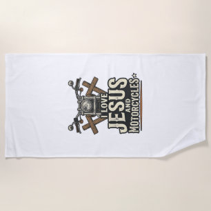 Jesus and Motorcycles Vintage Christian Biker Desi Beach Towel