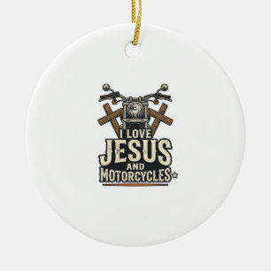 Jesus and Motorcycles Vintage Christian Biker Desi Ceramic Tree Decoration