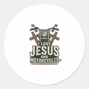 Jesus and Motorcycles Vintage Christian Biker Desi Classic Round Sticker