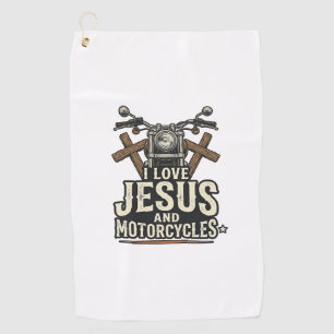 Jesus and Motorcycles Vintage Christian Biker Desi Golf Towel