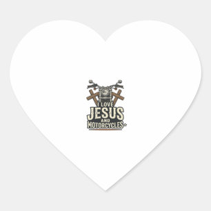 Jesus and Motorcycles Vintage Christian Biker Desi Heart Sticker