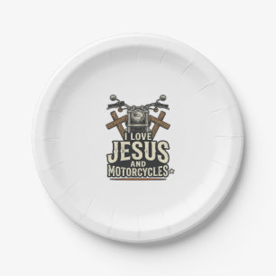 Jesus and Motorcycles Vintage Christian Biker Desi Paper Plate