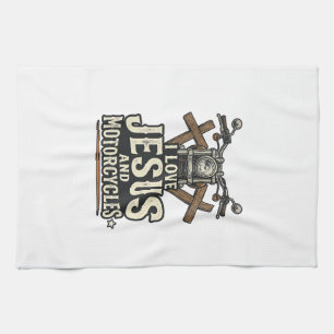 Jesus and Motorcycles Vintage Christian Biker Desi Tea Towel