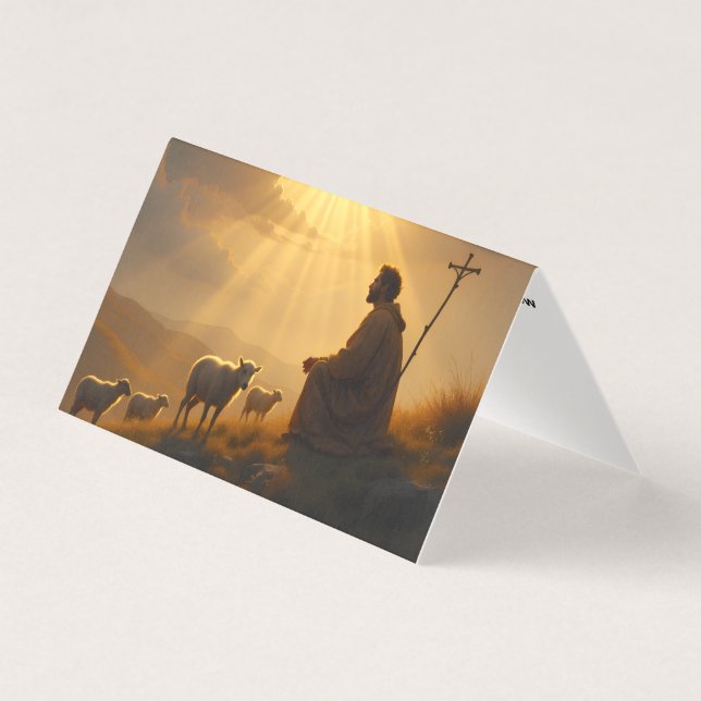 Jesus and Sheep on Mountain Folded Card (Front)