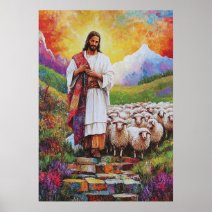 Jesus and Sheep Poster