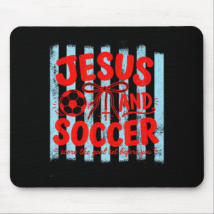 Jesus and soccer lover mum faith religious stripes mouse pad