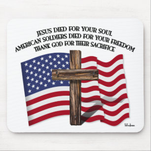 Jesus and the American Soldiers rugged cross US... Mouse Pad