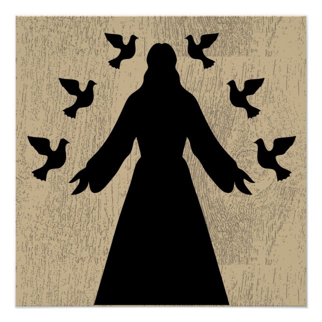 Jesus and the Doves Silhouette Poster (Front)