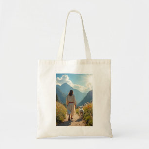 Jesus and the Lamb Tote Bag   Christian Faith Gift