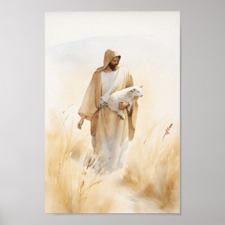Jesus and the Lamb Watercolor Art Print