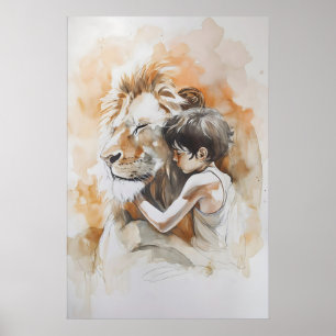 Jesus And The Lion Minimalist Watercolor Christian Poster