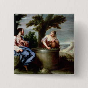 Jesus and the Samaritan Woman 15 Cm Square Badge