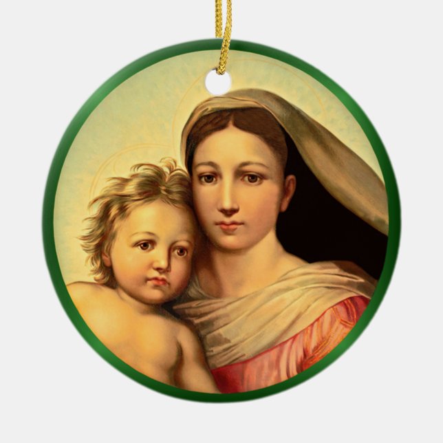 Jesus And Virgin Mary, Sistine Madonna ~ Ceramic  Tree Decoration (Front)