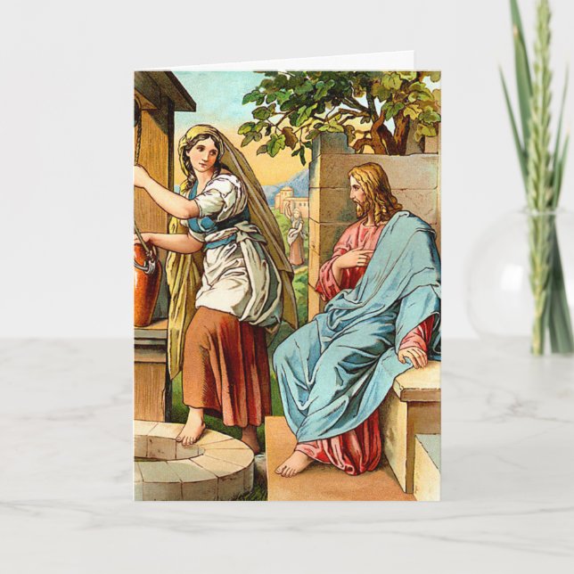 jesus and women at the well Greeting card (Front)