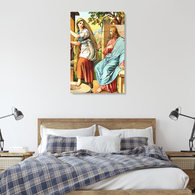 jesus and women at the well Wrapped Canvas (Insitu(Bedroom))
