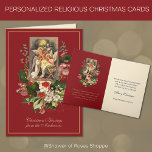 Jesus Angels Nativity Christmas Holiday Card<br><div class="desc">Featuring a beautiful traditional Nativity Christmas image of the Baby Jesus in a manger with angels in adoration. 
Inside is the same image with Christmas Scripture below.  The verse on the right can be modified along with the name of the sender.  All text and fonts can be modified.</div>