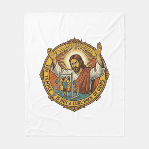 Jesus Angry Bicep Curls Squat Rack Gym Annoyance H Fleece Blanket