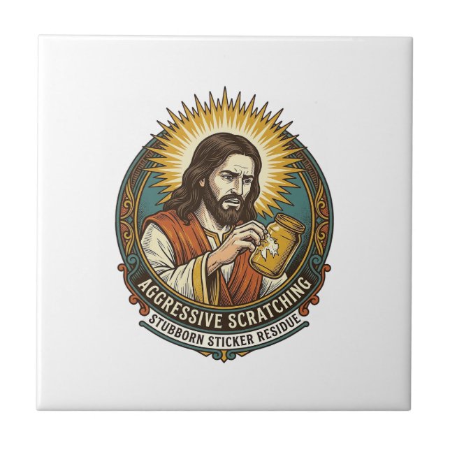 Jesus Annoying Peeling Sticker Paper Residue Shop  Tile (Front)
