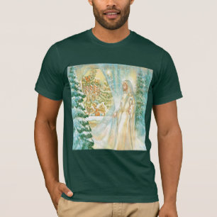 Jesus at Christmas Looking Through Veil of Snow T-Shirt
