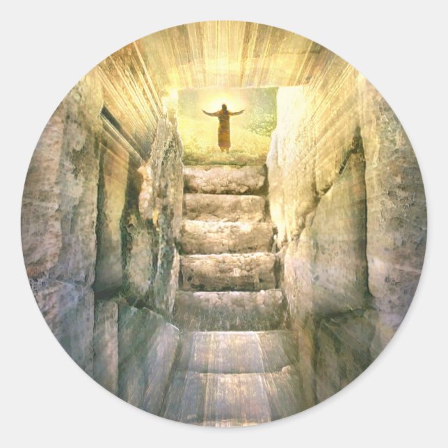 Jesus at Empty Tomb Easter Resurrection Classic Round Sticker (Front)