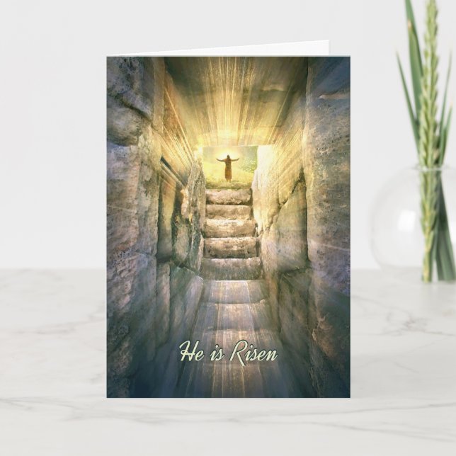 Jesus at Empty Tomb Easter Resurrection Holiday Card (Front)