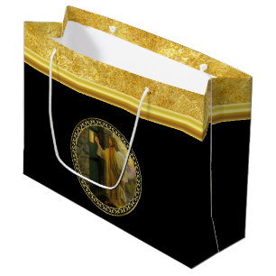 Jesus At Your Door in gold foil and black Large Gift Bag