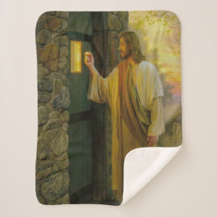 Jesus At Your Door Vintage Sherpa Blanket