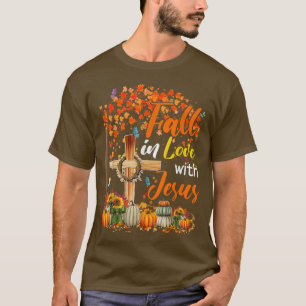 Jesus Autumn Fall In Love With Jesus Christian Cro T-Shirt