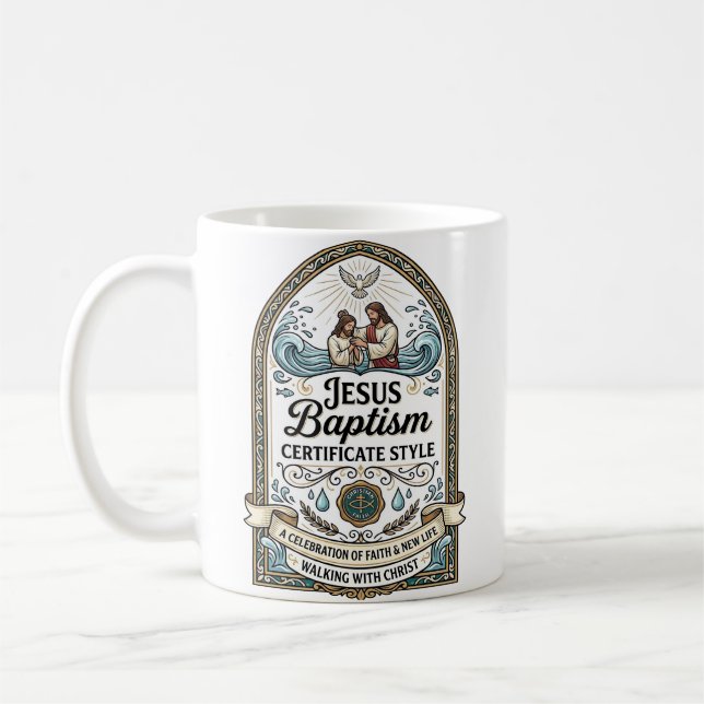 Jesus Baptism Certificate Style Jesus Baptism Cert Coffee Mug (Left)