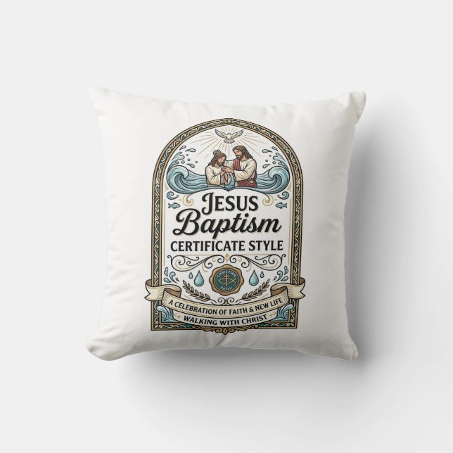 Jesus Baptism Certificate Style Jesus Baptism Cert Cushion (Front)