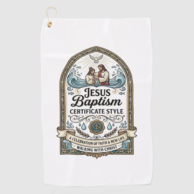 Jesus Baptism Certificate Style Jesus Baptism Cert Golf Towel (Front)