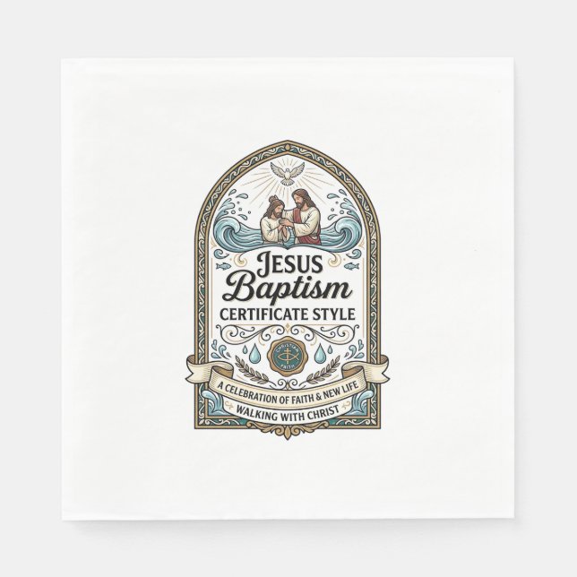 Jesus Baptism Certificate Style Jesus Baptism Cert Napkin (Front)