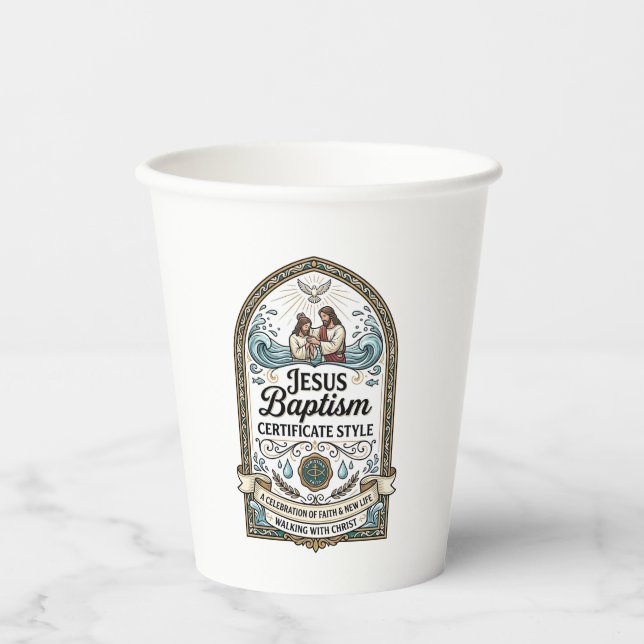 Jesus Baptism Certificate Style Jesus Baptism Cert Paper Cups (Front)
