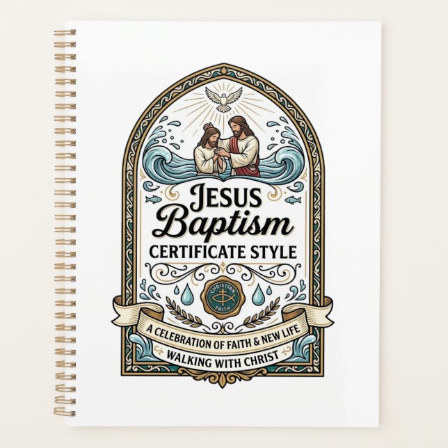 Jesus Baptism Certificate Style Jesus Baptism Cert Planner (Front)