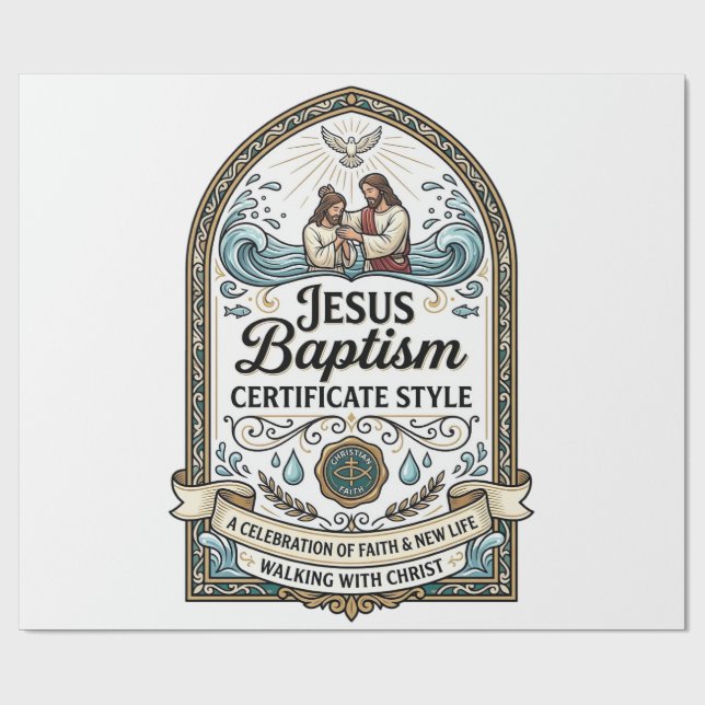 Jesus Baptism Certificate Style Jesus Baptism Cert Wrapping Paper (Flat)