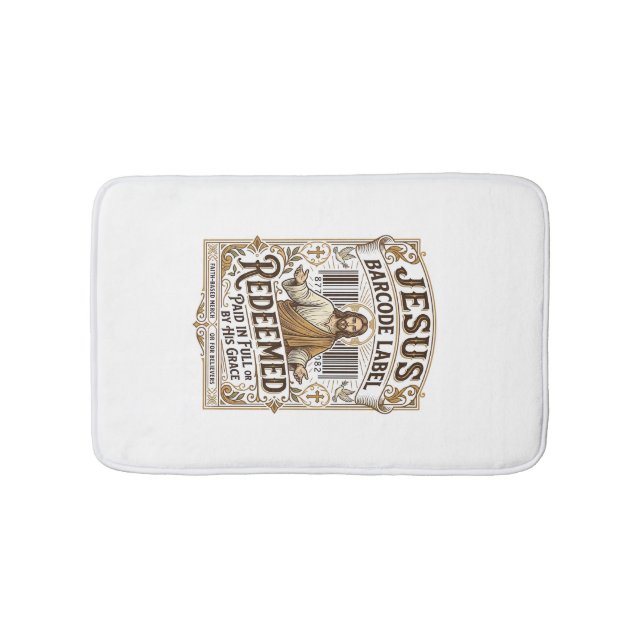 Jesus Barcode Label Redeemed Jesus Barcode Redeeme Bath Mat (Front)