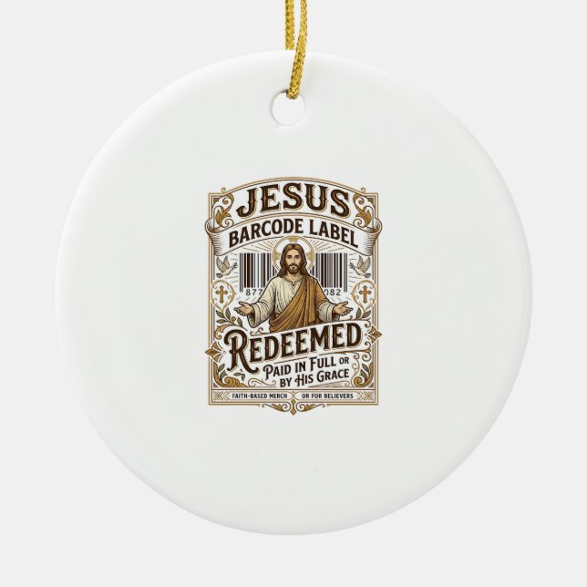 Jesus Barcode Label Redeemed Jesus Barcode Redeeme Ceramic Tree Decoration (Front)