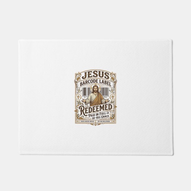 Jesus Barcode Label Redeemed Jesus Barcode Redeeme Doormat (Front)