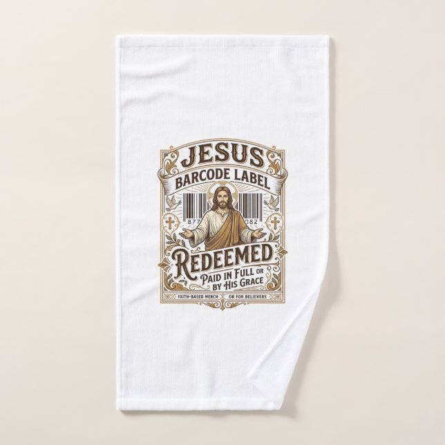 Jesus Barcode Label Redeemed Jesus Barcode Redeeme Hand Towel (Hand Towel)
