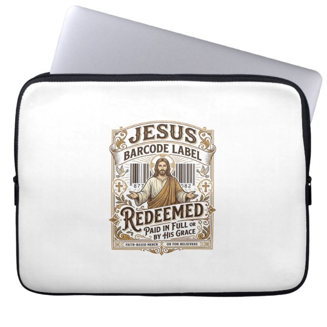 Jesus Barcode Label Redeemed Jesus Barcode Redeeme Laptop Sleeve (Front)