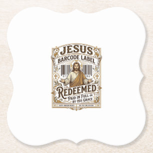 Jesus Barcode Label Redeemed Jesus Barcode Redeeme Paper Coaster