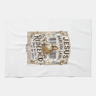 Jesus Barcode Label Redeemed Jesus Barcode Redeeme Tea Towel