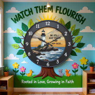 Jesus Be Still Coastal Lighthouse Large Clock