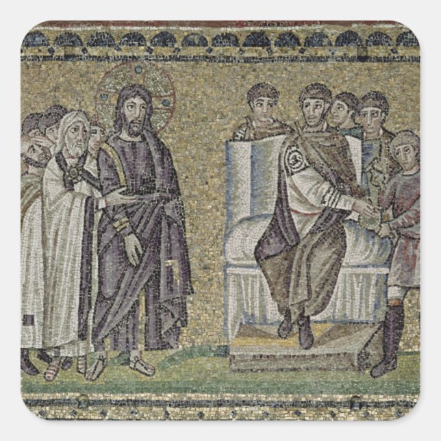 Jesus before Pontius Pilate Square Sticker (Front)