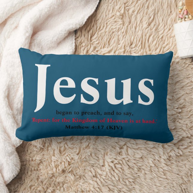 Jesus Began To Preach. Matthew 4:17 Blue Lumbar Cushion (Blanket)